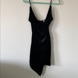 Black velvet dress with cinching around waist